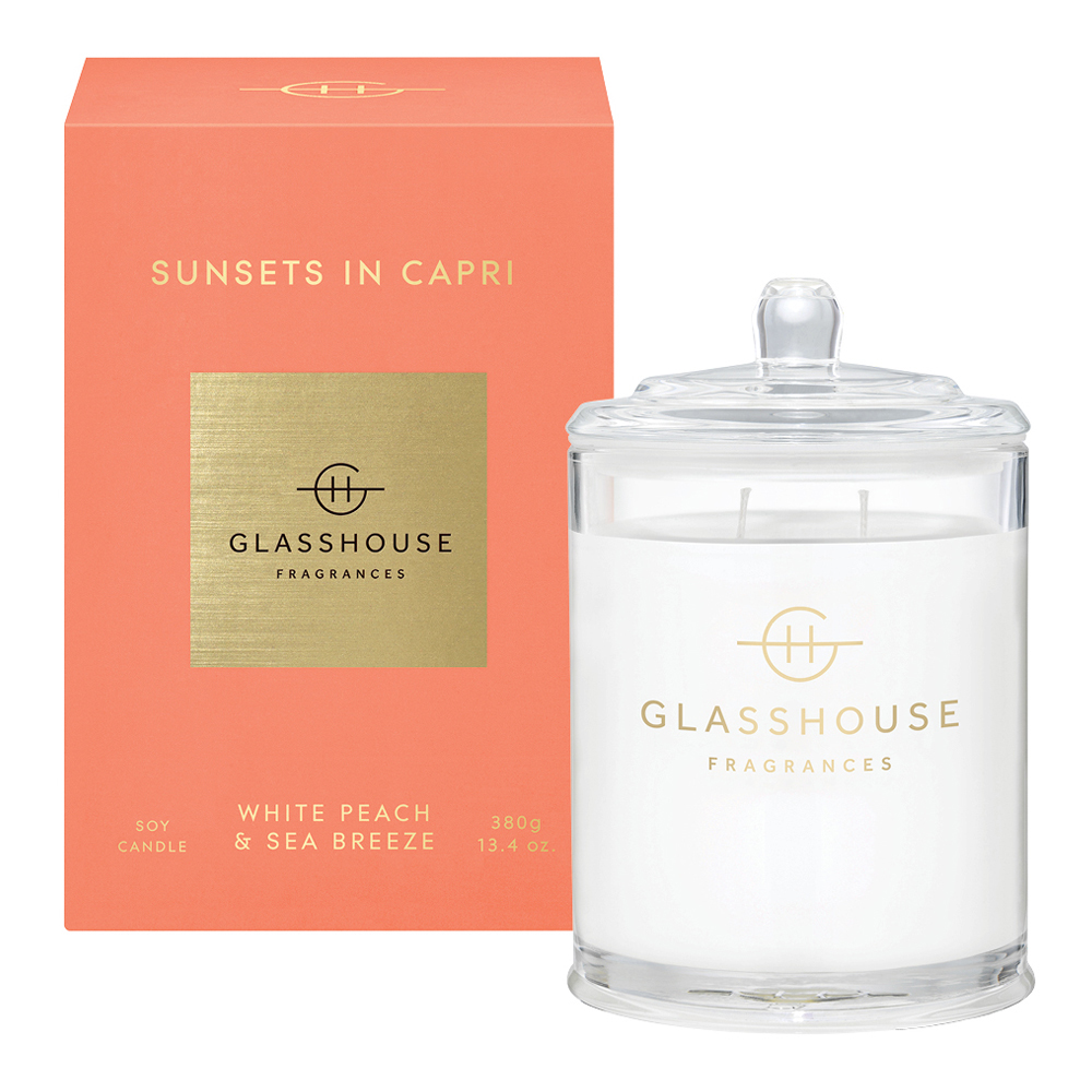 GlassHouse Fragrances Sunsets In Capri Fragrance Soy Candle 380g