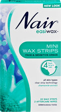 Load image into Gallery viewer, Nair Easiwax Face &amp; Sensitive Areas Wax Strips Mini 20 WAX STRIPS