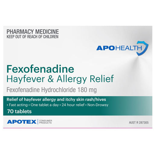 APOHEALTH Fexofenadine 180mg Hayfever & Allergy Relief 70 Tablets (Limit ONE per Order)