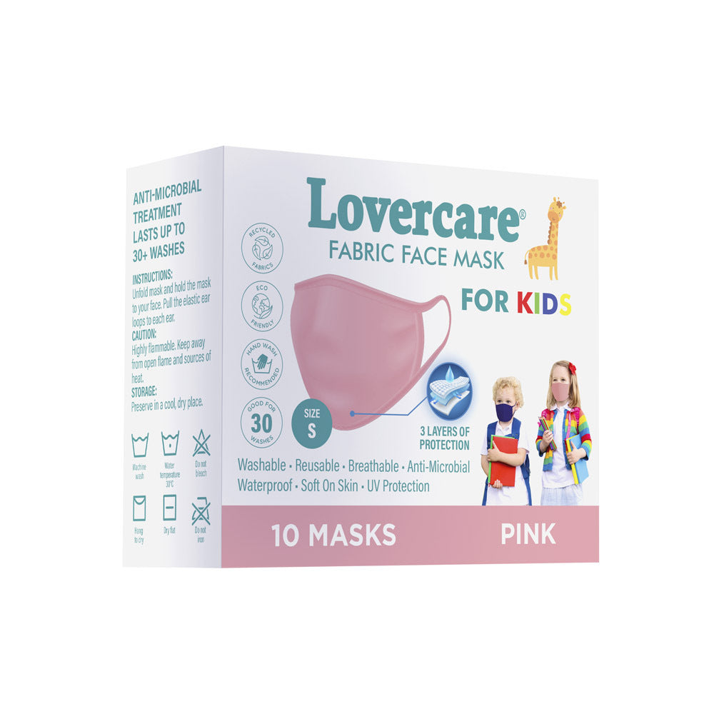 Face Mask - Lovercare Fabric Face Mask KIDS Pink size S 10pc (3-ply)