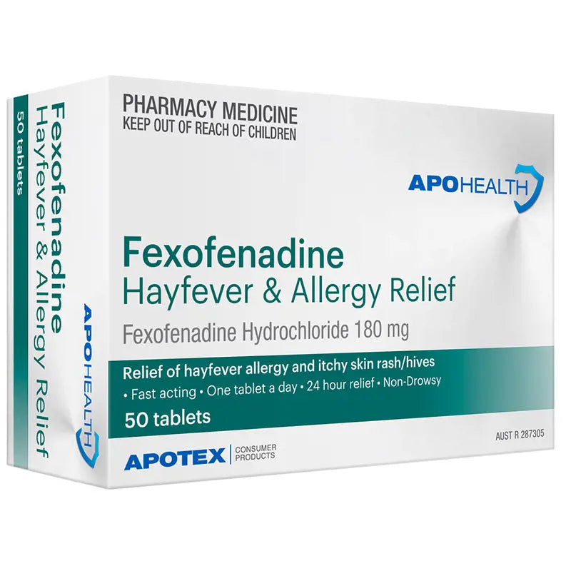 APOHEALTH Fexofenadine 180mg Hayfever & Allergy Relief 50 Tablets (Limit ONE per Order)
