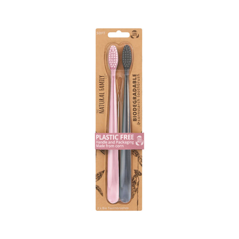 The Natural Family Co Bio Toothbrush Rose Quartz & Monsoon Mist Twin Pack