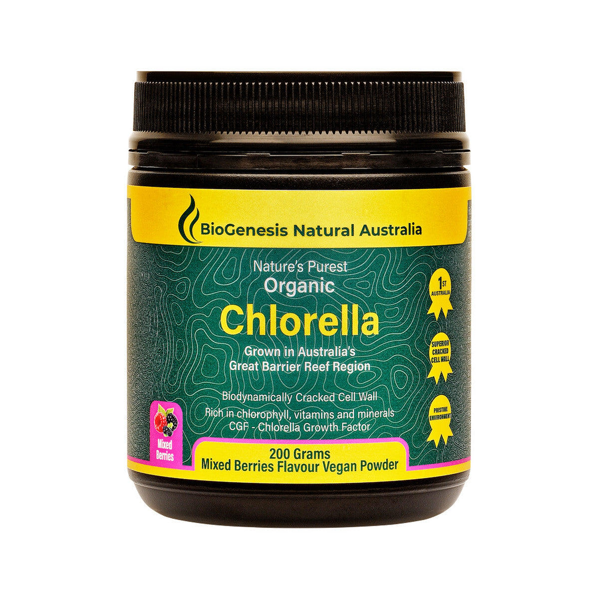 BioGenesis Natural Australia Nature's Purest Organic Chlorella Mixed Berries Powder 200g