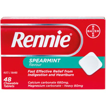 Load image into Gallery viewer, Rennie Indigestion and Heartburn Relief Spearmint 48 Chewable Tablets