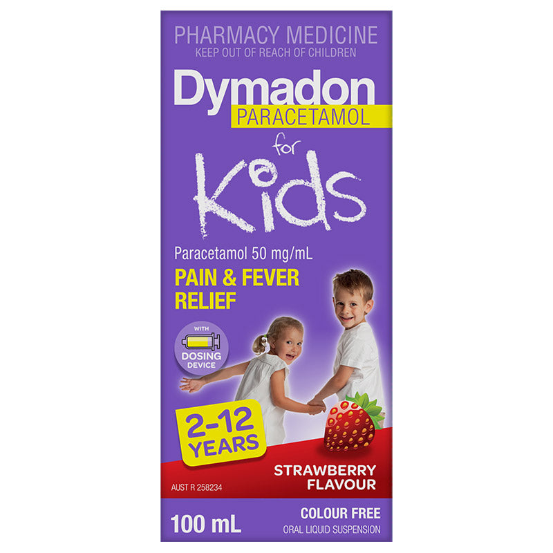 Dymadon Paracetamol for Kids Strawberry 2 Years - 12 Years 100mL (Limit ONE per Order)