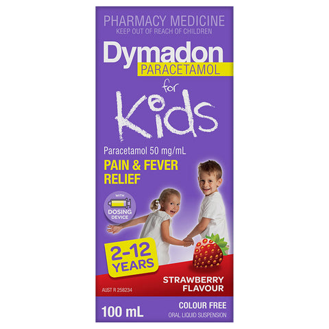 Dymadon Paracetamol for Kids Strawberry 2 Years - 12 Years 100mL (Limit ONE per Order)