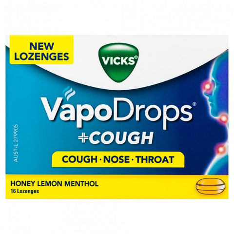 Vicks VapoDrops +Cough Honey Lemon Menthol 16 Lozenges