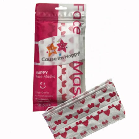 Face Mask - Cause Im Happy Face Mask Hearts 10 Pack