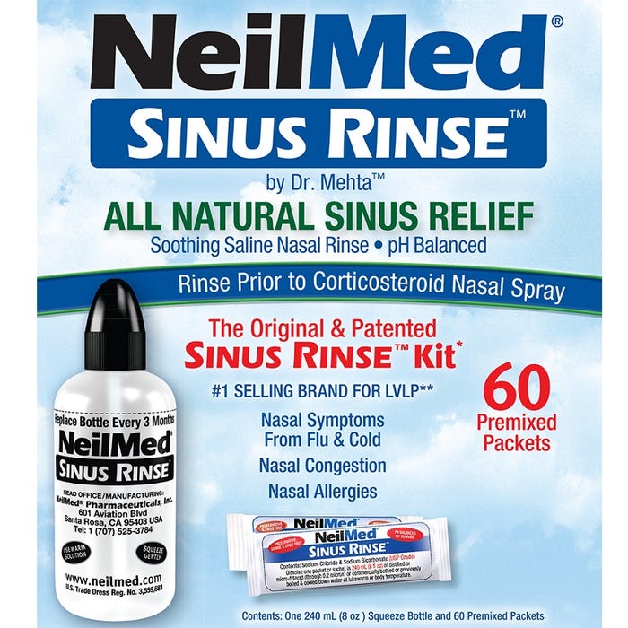 NeilMed Sinus Rinse Kit (Squeeze Bottle + Premixed Sachets x 60)