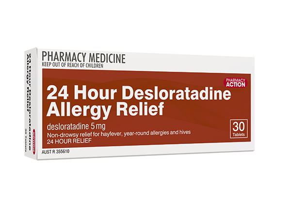 Pharmacy Action 24 Hour Desloratadine 5mg Allergy Relief 30 Tablets (Limit ONE per Order)