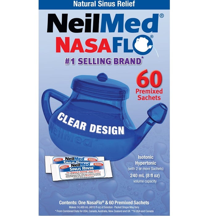NeilMed NasaFlo Neti Pot + Premixed 60 x Sachets
