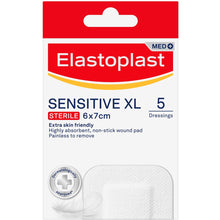 Load image into Gallery viewer, Elastoplast Sensitive XL Sterile 6 x 7 cm Dressings 5 Pack