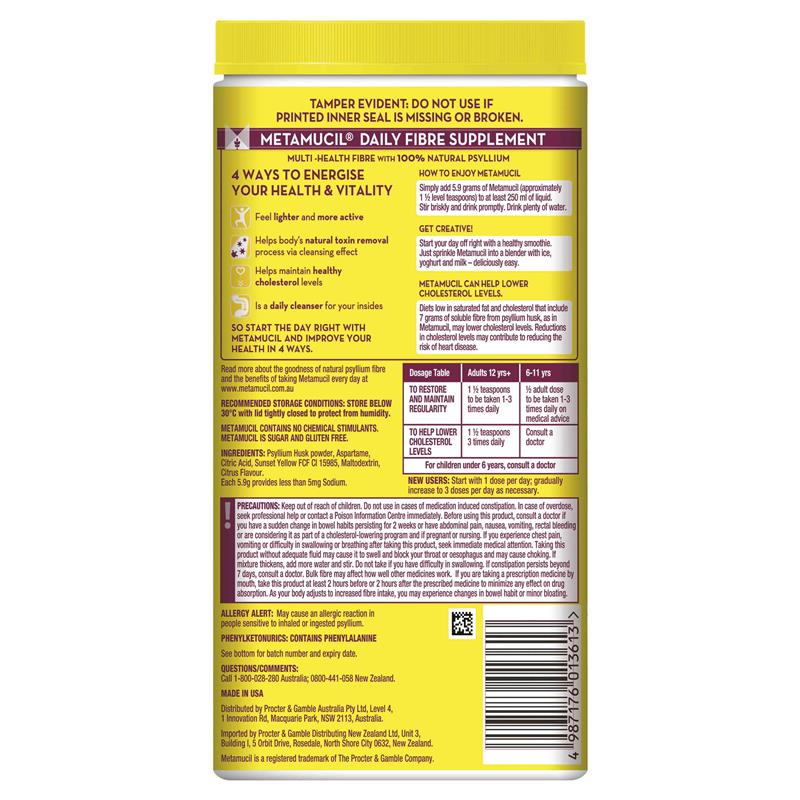 Metamucil Fibre Supplement Smooth Lemon Lime 114 Dose 673g