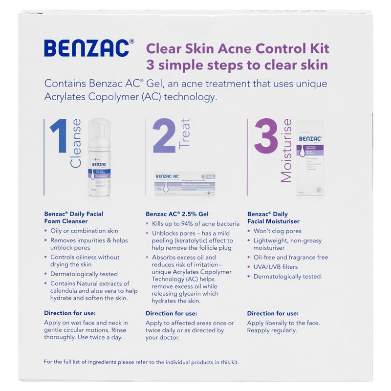 Benzac 3 Step Clear Skin Acne Control Kit