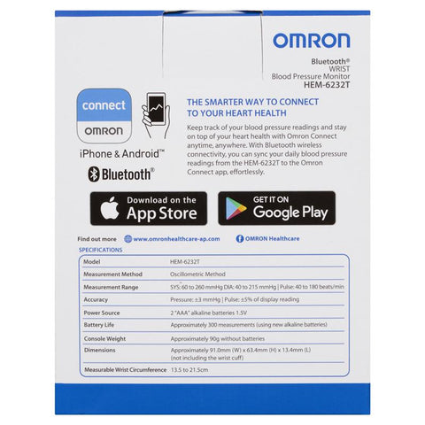 Omron HEM 6232T Bluetooth Wrist Blood Pressure Monitor