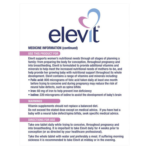 Elevit Pregnancy Multivitamin Tablets 100 Pack (100 Days) (Limit of ONE per Order)