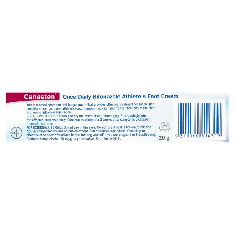 Canesten Once Daily Bifonazole Athlete's Foot Cream 20g (Limit ONE per Order)