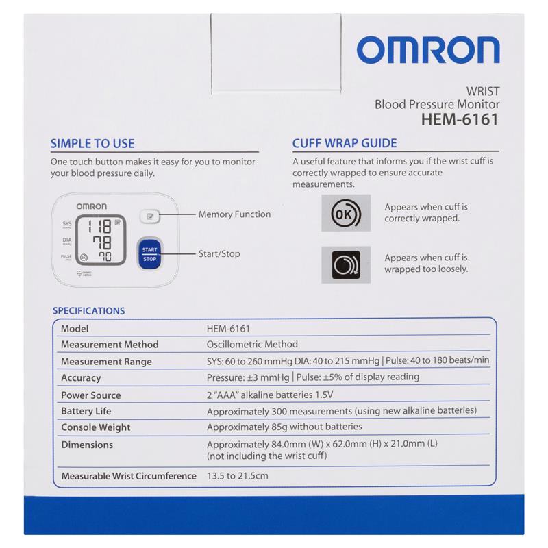 Omron HEM 6161 Wrist Blood Pressure Monitor