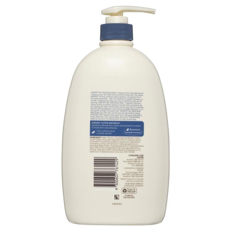 Aveeno Active Naturals Skin Relief Moisturising Body Wash Fragrance Free 1L