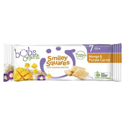 Bubs Organic Smiley Squares Mango & Purple Carrot 7 Months+ 14g