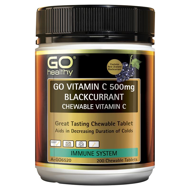 GO Healthy Vitamin C 500mg Blackcurrant 200 Chewable Tablets