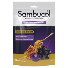 Load image into Gallery viewer, Sambucol Soothing Throat Relief Manuka Honey 16 Lozenges