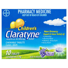 Load image into Gallery viewer, Claratyne Children&#39;s Hayfever &amp; Allergy Relief Antihistamine Grape Flavoured 10 Chewable Tablets (Limit ONE per Order)