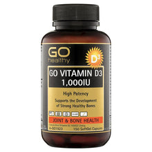 Load image into Gallery viewer, GO Healthy Vitamin D3 1000IU 150 Softgel Capsules