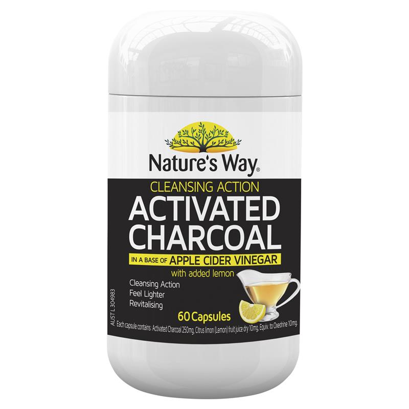 Nature's Way Activated Cleansing Charcoal + Apple Cider Vinegar 60 Capsules