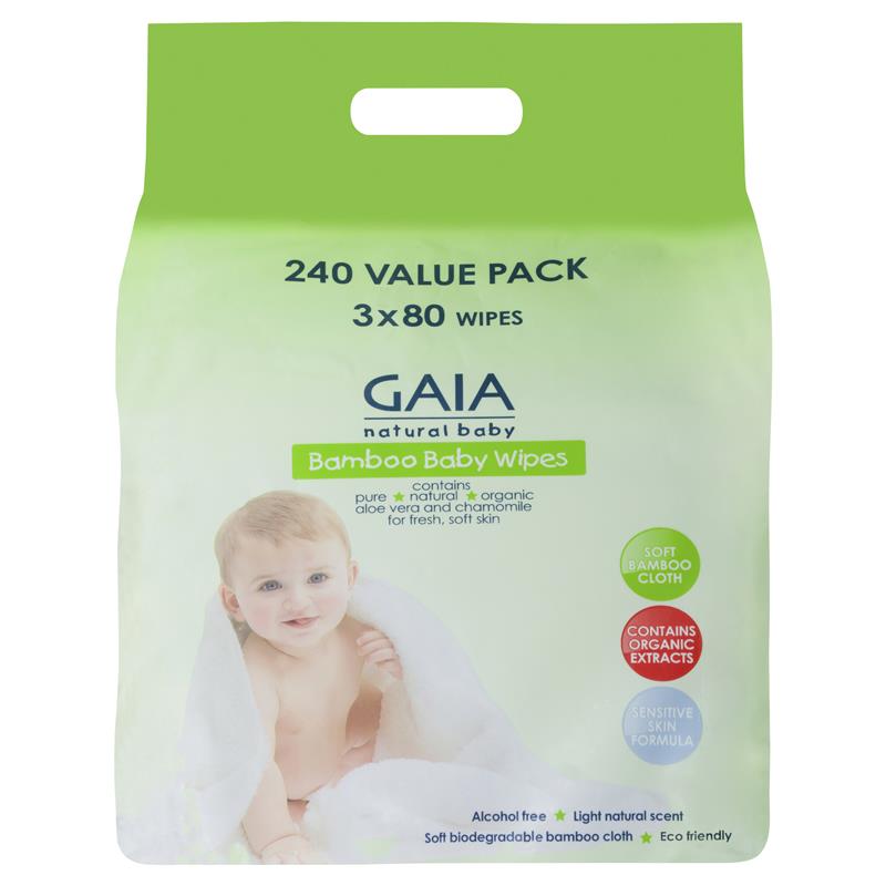 Gaia Natural Baby Bamboo Wipes 240 Wipes
