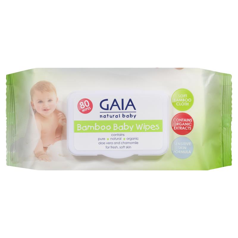 Gaia Natural Baby Bamboo Wipes 80 Wipes