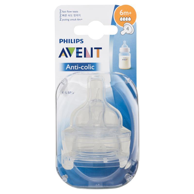 Avent Teat Silicone 6M+ Fast Flow Anti-colic 2 Pack