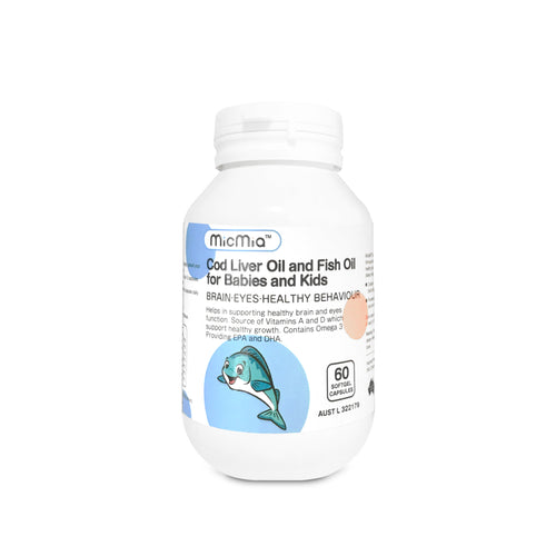 MicMia Cod Liver Oil and Fish Oil for Babies and Kids 60 Capsules
