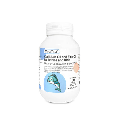 MicMia Cod Liver Oil and Fish Oil for Babies and Kids 60 Capsules