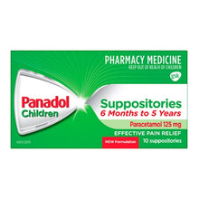 Load image into Gallery viewer, Panadol Children Suppositories 6 Months - 5 Years Paracetamol 125mg 10 Pack (Limit of ONE per Order)