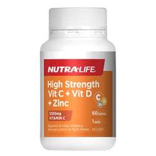 Load image into Gallery viewer, Nutra-Life High Strength Vitamin C 1200mg + D + Zinc 60 Tablets