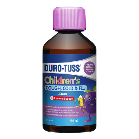 DURO-TUSS Childrens Cough, Cold & Flu + Immune Support Berry & Banana 200mL (Limit ONE per Order) expiry 4/25