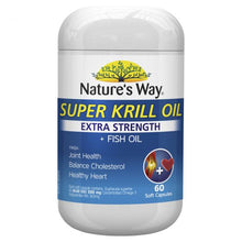 Load image into Gallery viewer, Nature&#39;s Way Super Krill Oil Extra Strength + Fish Oil 60 Capsules