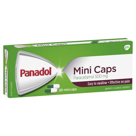 Panadol Mini Caps for Pain Relief Paracetamol 500mg 20