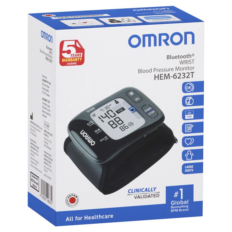 Omron Hem 6232T Wrist Blood Pressure Monitor (Black) Battery Powered :  Health & Household 