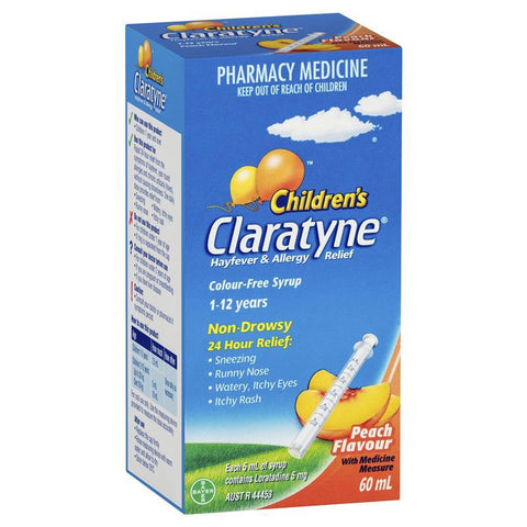 Claratyne Children's Hayfever & Allergy Relief Antihistamine Peach Flavoured Syrup 60ml (Limit ONE per Order)