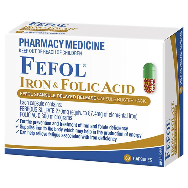 Fer Folate Fefol Iron & Folate Supplement 60 Capsules (Limit ONE per Order ...