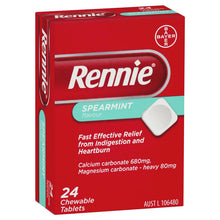Load image into Gallery viewer, Rennie Indigestion and Heartburn Relief Spearmint 24 Chewable Tablets