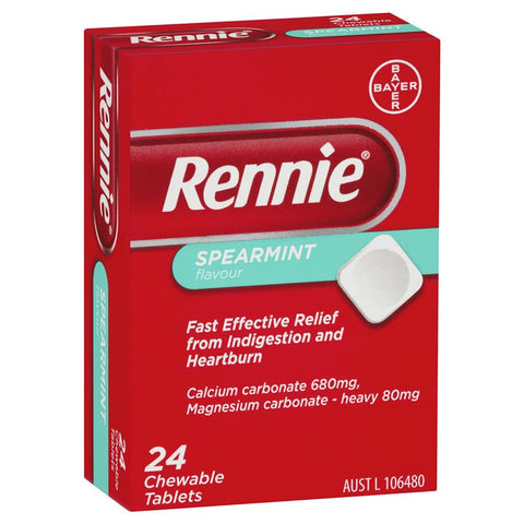 Rennie Indigestion and Heartburn Relief Spearmint 24 Chewable Tablets