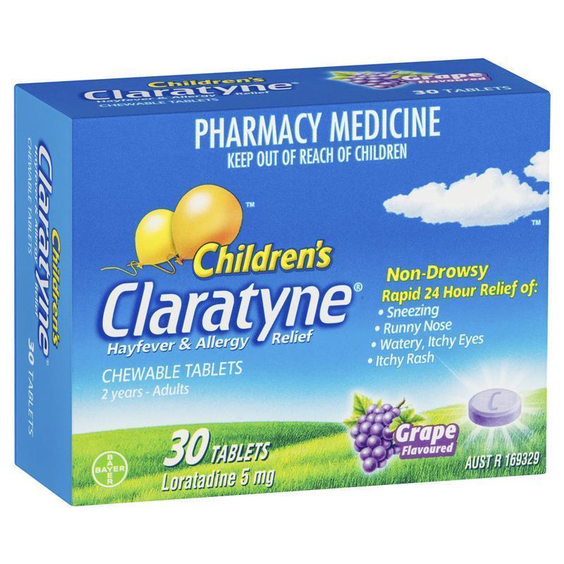 Claratyne Children's Hayfever & Allergy Relief Antihistamine Grape Flavoured 30 Chewable Tablets (Limit ONE per Order)