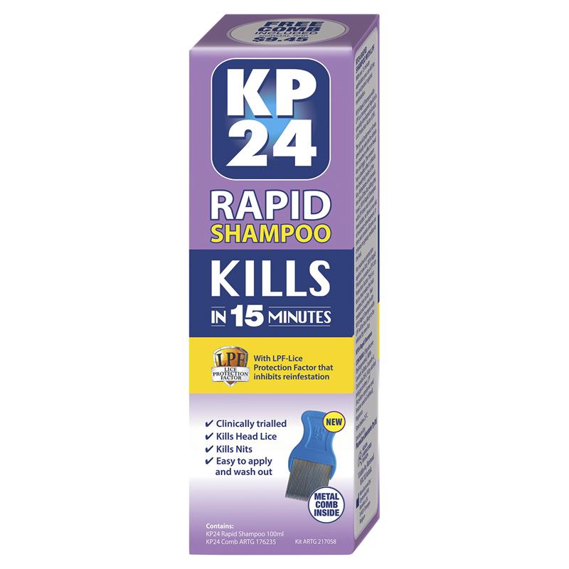 KP24 Rapid 15 Minute Head Lice/Nit Shampoo with Lice Protection Factor 100mL with Comb