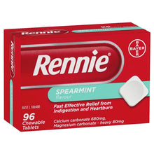 Load image into Gallery viewer, Rennie Indigestion and Heartburn Relief Spearmint 96 Chewable Tablets
