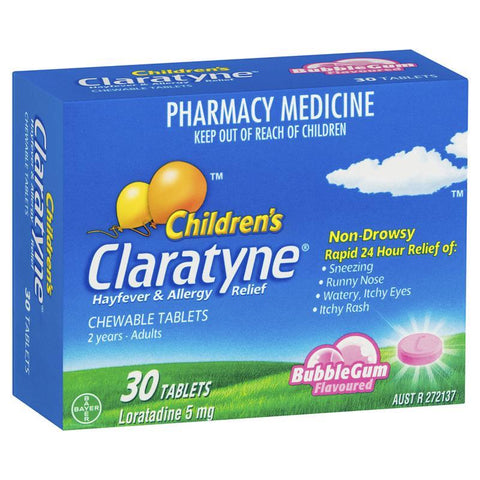 Claratyne Children's Hayfever & Allergy Relief Antihistamine Bubblegum Flavoured 30 Chewable Tablets (Limit ONE per Order)