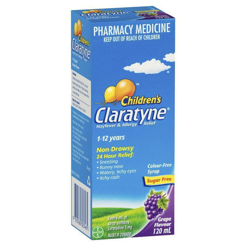 Claratyne Children's Hayfever & Allergy Relief Antihistamine Grape Flavoured Syrup 120ml (Limit ONE per Order)