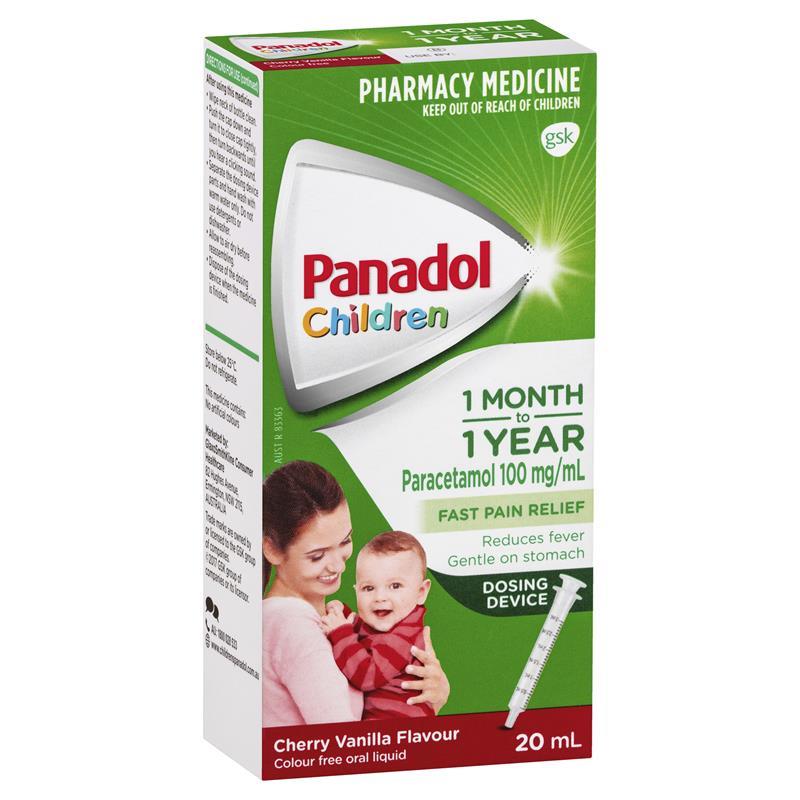 Panadol Children 1 Month – 1 Year Baby Drops with Dosing Device, Fever and Pain Relief 20mL (LIMIT of ONE per Order)